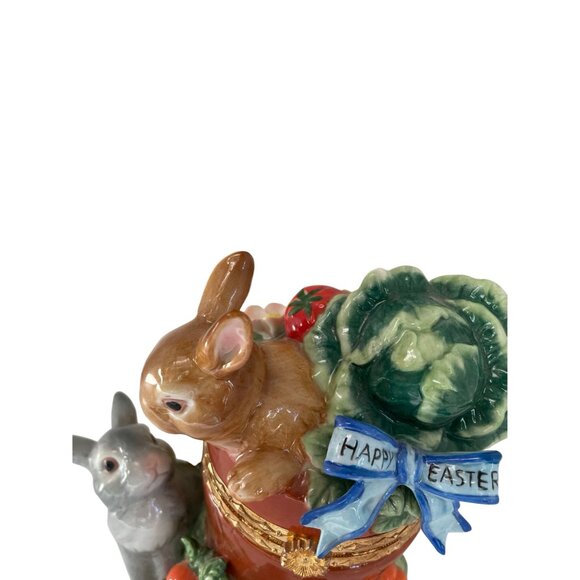 Decorative Ceramic Easter Rabbit Trinket Box 8" x 6" Vegetables Happy Easter Rib - Picture 12 of 13